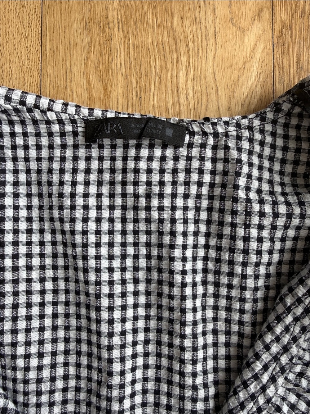 Zara Black and White Gingham Ruffle Tie-Neck Blouse - Picture 2 of 3
